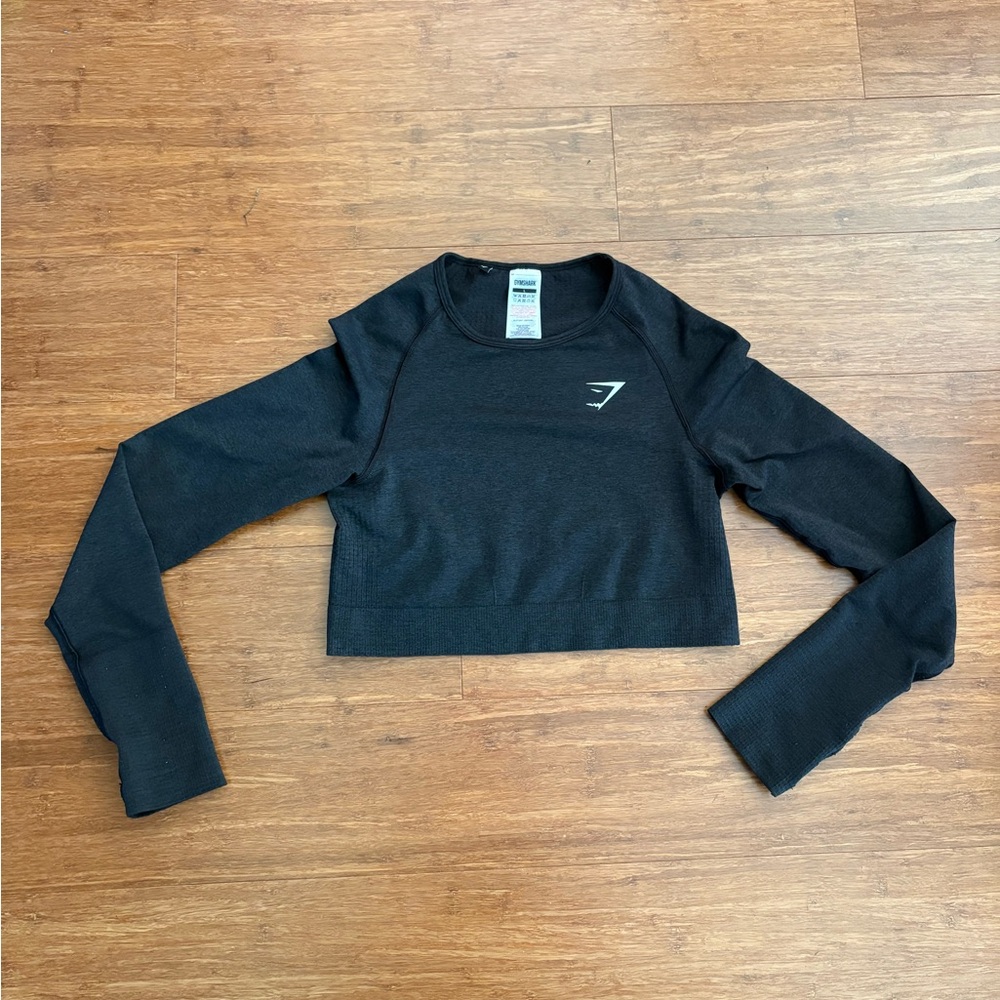 GYMSHARK Flex Sports Long Sleeve Top Sz L Black with Thumbholes